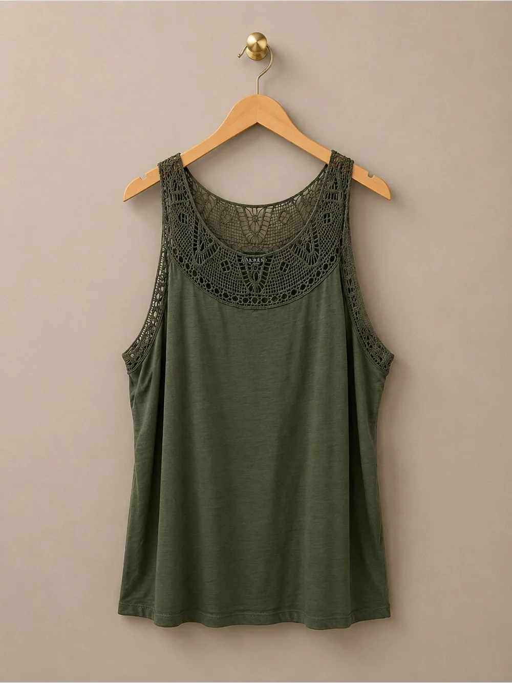 Lauren Ralph Lauren 1X Olive Green Crochet Lace Tank Top 100% Cotton